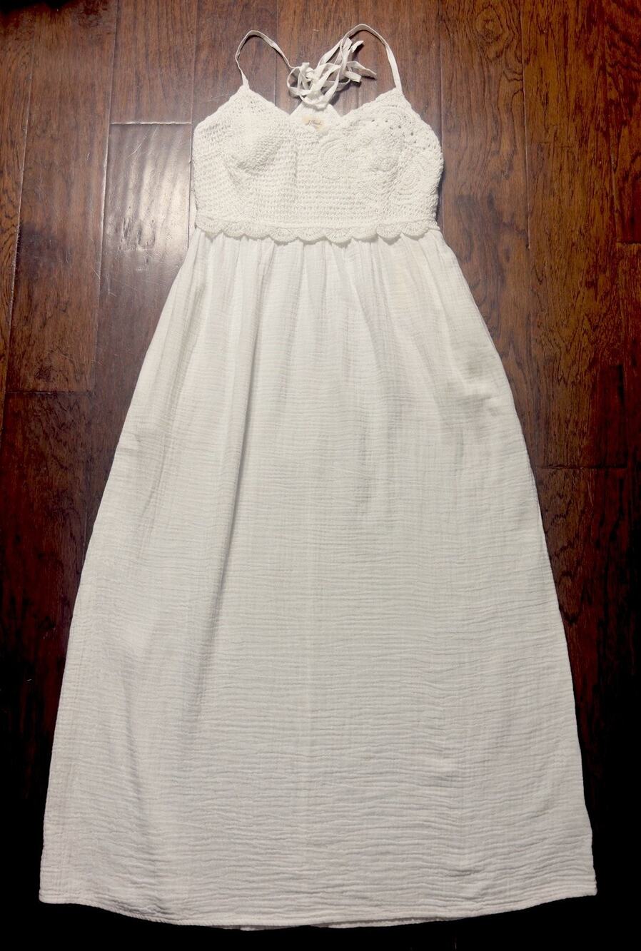 NWT Universal Thread Maxi Dress Womens Small White Crochet Gauze Boho Smocked